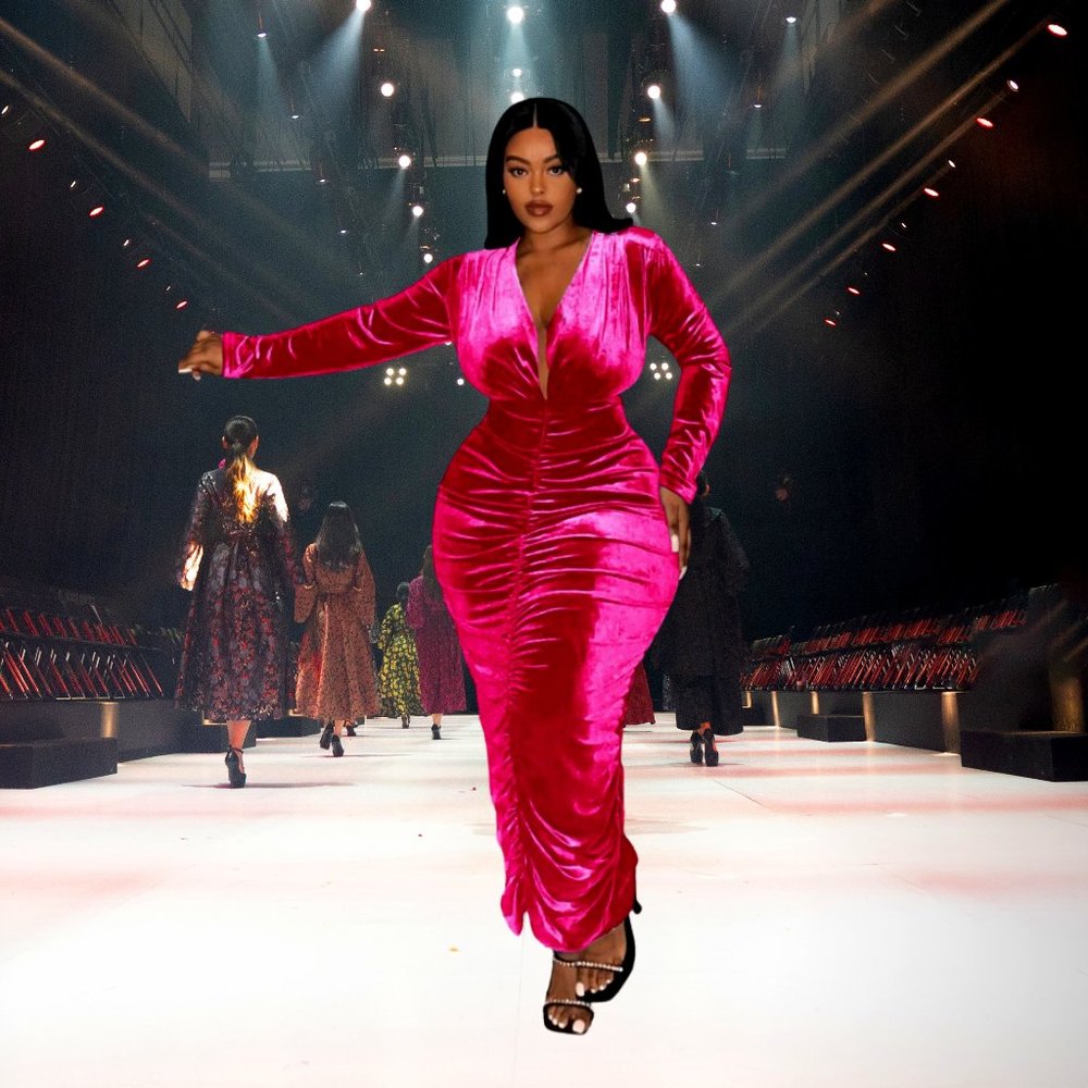Hot Pink Soft Velvet Ruched Snatched Dress